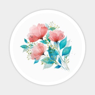 Watercolor Pink and Turquoise Botanical Arrangement 1 Magnet